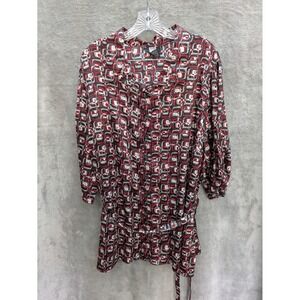 Womens Button Front Plus‎ Size 26/28W Geometric Sequins Blouse Belted